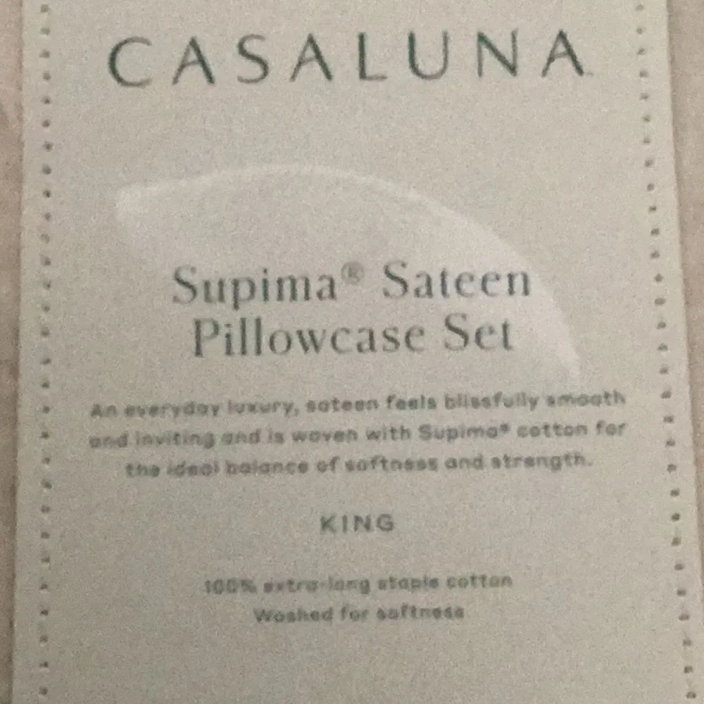 Supima Sateen Pillowcase Set Natural 500 Thread Count, King Size, NWT